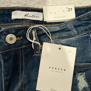 KanCan Jeans Women's Size 27 Blue Distressed Denim  Midrise/ super skinny Jeans